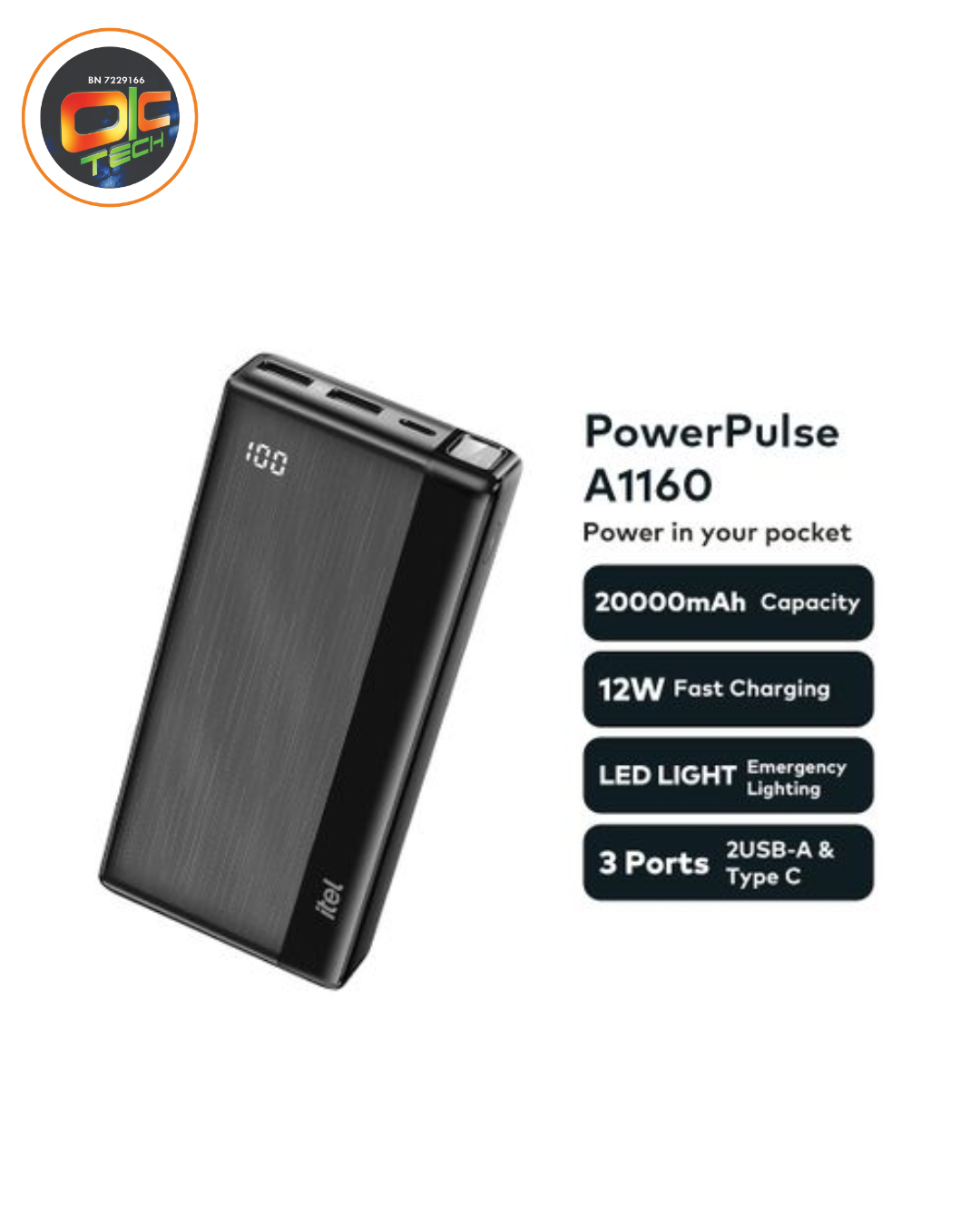Itel A1160 20000mah Digital Power Bank
